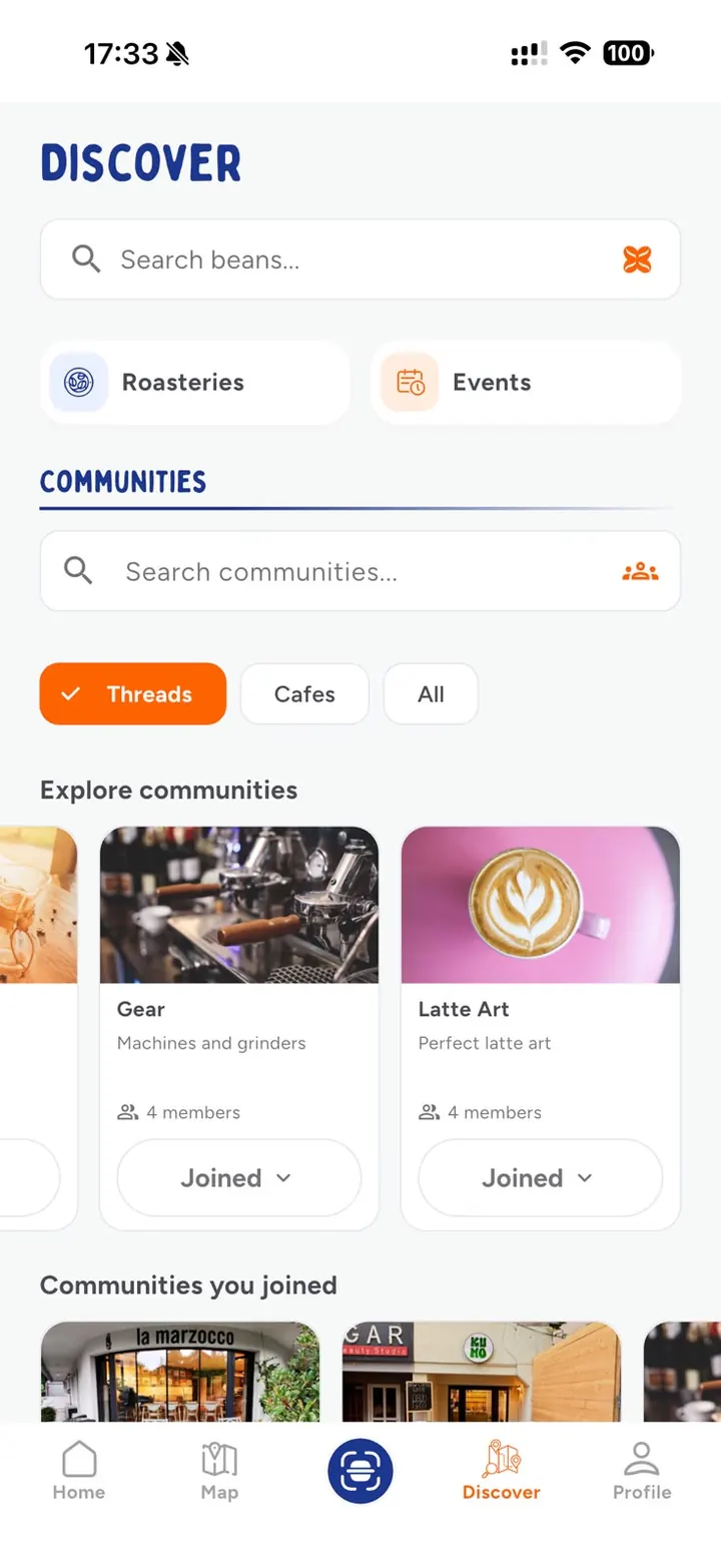 Alătură-te comunităților de cafea în aplicația Brewtifi