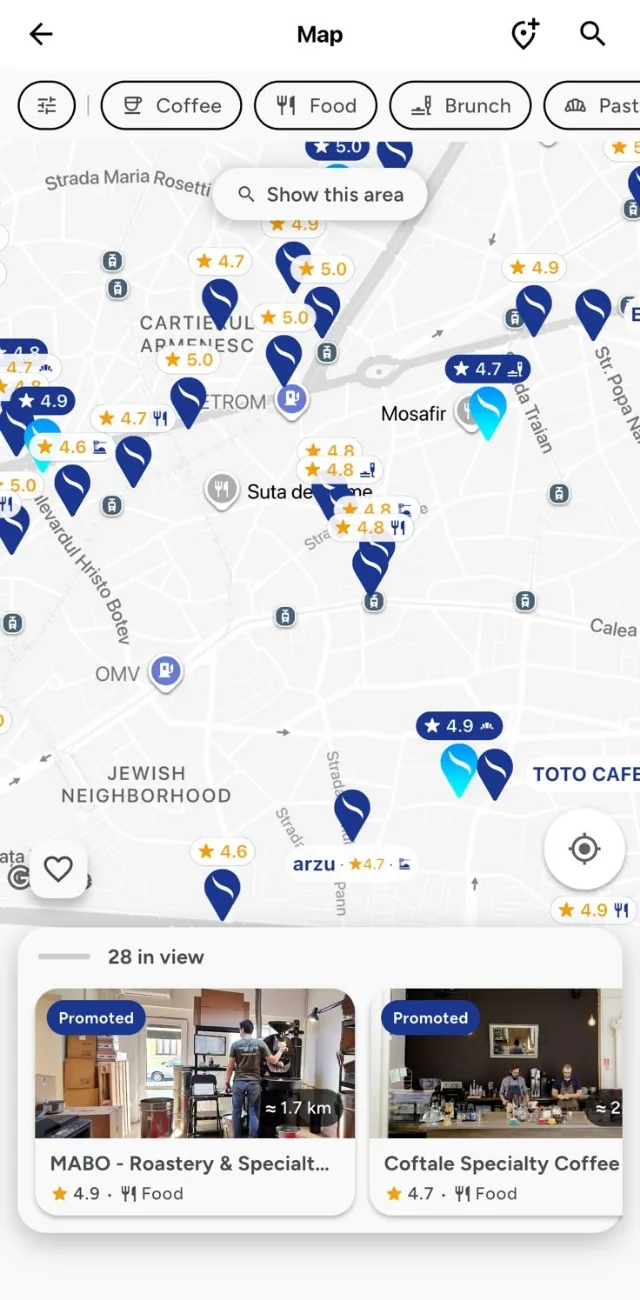 Brewtifi map of specialty coffee places